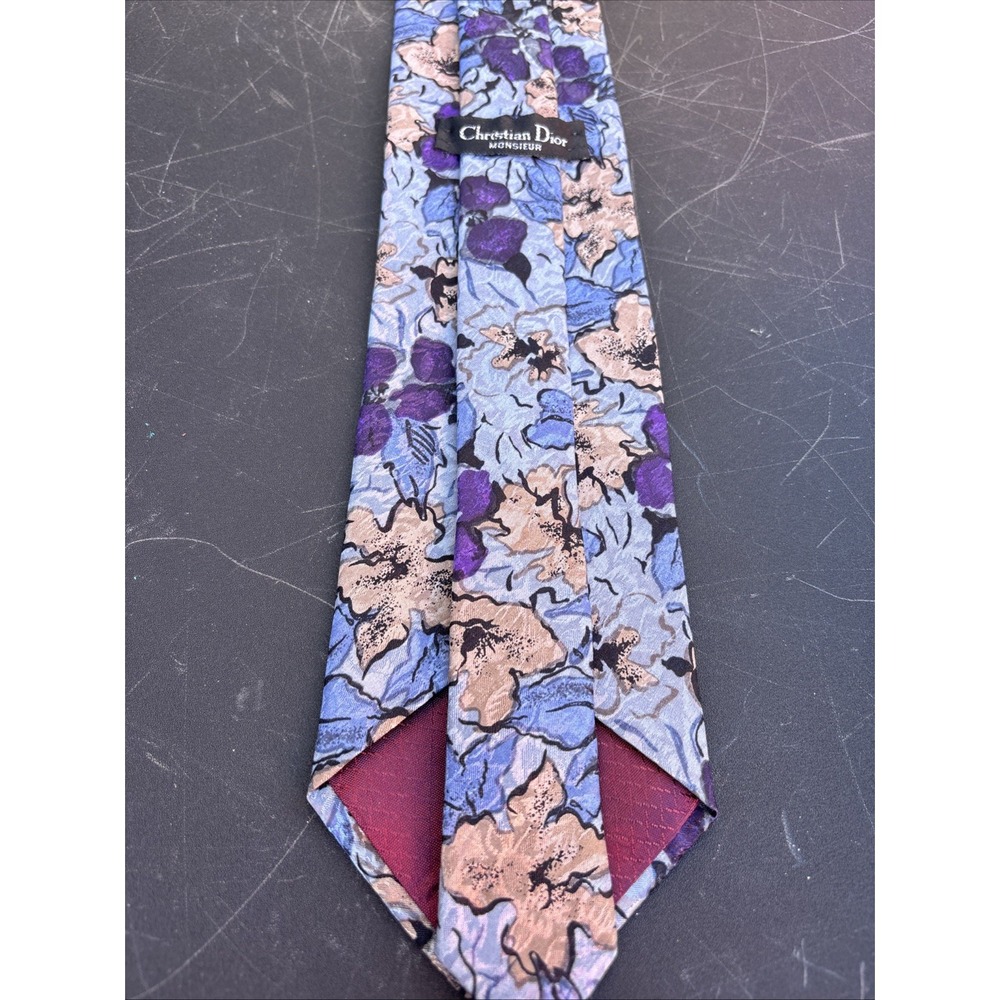 Vintage Christian Dior Monsieur Men's Floral Silk Tie 58" x 4" USA Made Designer